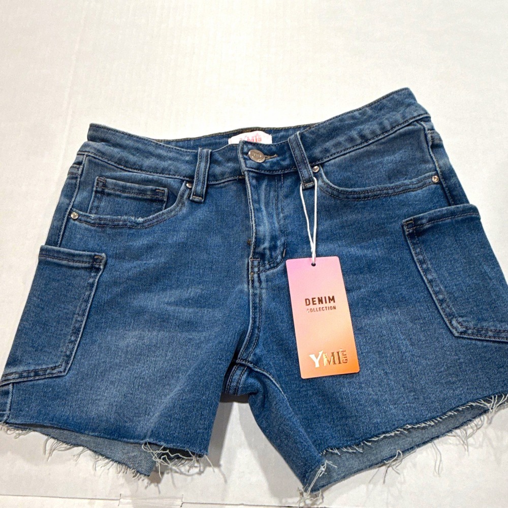 YMI Denim Collection girls Blue Cut Off Denim Shorts Size 16 Mid Rise 5-Pkt